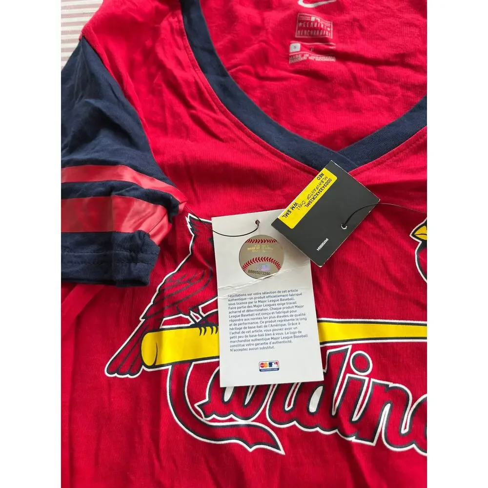 Nike Women's St. Louis Cardinals V-Neck T-Shirt Red Size S Baseball MLB Athletic